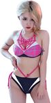 haikyuu Women Halter Bikini Set Spiderweb Swimsuit Anime Bathing Suit Two Piece Swimwear, Pink, Medium