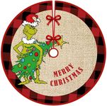 90cm Christmas Tree Skirt Base Floor Mat Cartoon Santa Xmas Party Ornament Decor, Grinch's Merry Christmas