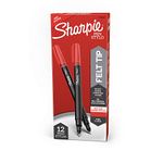 Sharpie Marker Permanent, Pen Black + Grey Barrel Fine, 12 Pack, Red Ink (1742665)