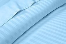 Cotton Sheets Set, Breathable & Cooling Sheets - Hotel Luxury Bed Sheets - Extra Soft- Easy Fit - 4 Piece Set - 600 Thread Count, Wrinkle Free - 45 CM Deep Pocket -Light Blue Stripe, Double Size