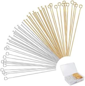 800 Pieces Jewelry Making Pins Including 400 Pcs Eye Pins and 400 Pcs Flat Head Pins, 2 Inch Metal Straight Pins for DIY Craft Earring Bracelet Necklace Pendant Making(Gold, Silver)