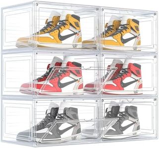 HOMIDEC Shoe Box,6 pcs Shoe Storage Boxes Clear Plastic Stackable, Shoe Organizer Containers with Lids for Women/Men 34 x 27.5 x 19 cm