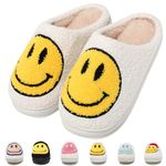 TJJDRYSR House Slippers for Women Indoor,Retro Smile Face Slippers,Casual Unisex House Shoes Memory Foam Slippers Indoor and Outdoor Warm Plush Bedroom Shoes with Faux Fur Lining(White 7/8)