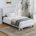 Bed Frames, Lukace Twin Bed Frames with Upholstered Headboard, Without Box Spring Needed, Easily Assembly Bed Frames with Sturdy Wood, Withoutn-Slip Without Noise(Twin，Creamy White)