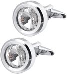 Jonwo Round Diamond Cutting Crystal Men Cufflinks With Gift Case French Cuff Shirt Unisex Cuff Link Buttons for Business Wedding Tuxedo (Transparent Crystal)