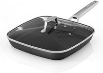 MsMk Square Grill Pan with Lid, 9.5 Inch Titanium and Ceramic Nonstick Grilling Skillet Pan，Stay-Cool Handle，Compatible with All Stovetops，PFOA Free，Dishwasher & Oven Safe，Indoor Chicken Skille