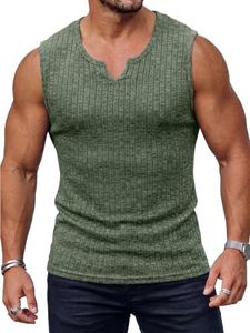 JEMLDL Men's Plus Size Sleeveless Tank Tops Knit Ribbed V Neck Casual Summer Outdoor Shirts Lightweight Breathable Muscle Army Green 3XL