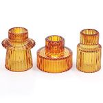 3 Piece Glass Candle Holder, Amber Vintage Candlestick Holders For Decor/Weddings And Candle Stick Holders For Pillar Candles And Tapered Candles By Snapplent