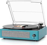 Vinyl Record Player Wireless Bluetooth Turntable with Speakers for Records Belt-Driven Vintage Turntable Support 3-Speed, Headphone, RCA Line, AUX-in for LP Vinyl Players Home Decoration Blue