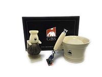 GBS Men's Classic Shaving Set in Gift Box - 5 Blade Razor, Ceramic Mug, All Natural Soap, Pure Badger Brush + Stand - For the Ultimate Old Fashioned Wet Shaving Experience (Ivory)