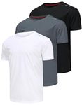 ozkzdp Mens Gym T Shirt Multipack Quick Dry Sports Tshirt Men's Breathable T-Shirt Crew Neck Running T Shirt 3 Pack, Black/Grey/White M