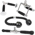 POWER GUIDANCE Triceps Pull Down Attachment, Cable Machine Accessories for Home Gym, LAT Pull Down Attachments - Triceps Rope, LAT Pull Down Bar (A. V Handle+Triceps Rope+Rotating Bar+V-Shaped Bar)