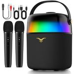 StageSound Karaoke Machine, Portable Bluetooth Speaker with Two Wireless Microphones, PA System with Speech Mode, Built-in Dynamic LED Lights for Adults Kids, Supports FM/AUX/USB/6.35mm for Home Party