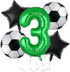 Soccer Balloons 3rd Birthday Decorations for Boys, Inflatable Soccer Foil Mylar Green Number 3 Balloon Set for World Cup Sports Themed Party Supplies Anniversary Decor