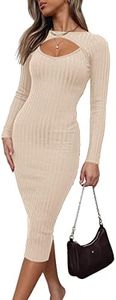 LILLUSORY Fall Womens Sweaters Bodycon Sweater Dress 2023 Long Sleeve Midi Knit Dresses, Apricot, Large