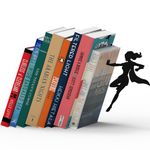 Artori Design Unique Black Metal Decorative Bookends - Whimsical Hidden Book Ends for a Cool Book Holder Display - Cute Home Decor and Modern Gift Idea for Shelves Desk or Table (SuperGal - Set of 2)