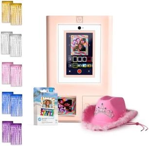 HP Sprocket Photo Booth Machine Instant Color Photo Printer (Pink) + Zink Paper (100 Sheets) + Cowboy Hat with Tiara + Silver, Pink, Blue, Gold, Purple Foil Curtain Backdrop (x2)