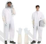 ACLUYSKA Bee Suit for Men Women Sting Proof, Polycotton Beekeeping Suits Beekeeper Costume&with Glove &Ventilated Hood, Bee Outfit for Backyard and Beekeeping(XL)