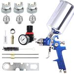 Professional HVLP Spray Gun Kit: Gravity Feed Spray Gun with 1.4mm 1.7mm 2.5mm Nozzles, Air Spray Gun with 1000cc Aluminum Cup & Gauge, Paint Sprayer Gun for Painting, Primer, Clear/Top Coat