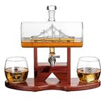 Whiskey Decanter Ship Set - With 2 Glasses and Beautiful Stand Gift for Dad, Husband or Boyfriend by The Wine Savant