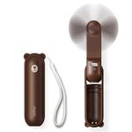 JISULIFE Handheld Fan, 3 IN 1 Mini Hand Fan, Portable USB Rechargeable Small Pocket Fan, Battery Operated Fan [12-19 Working Hours] with Power Bank, Flashlight Feature for Women,Travel-Brown