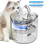 HAPUP Cat Water Fountain for Drinking 1.8L Automatic Pet Fountain Dispenser Transparent with 2 Replacement Filters 1 Adjustable Pump for Cats Puppy Indoor