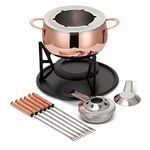 Oak & Steel - Stainless Steel Rose Gold Fondue Gift Set for Cheese, Chocolate, Meat Broth with Forks - 6 Person