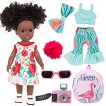 Black Doll Dress Set and Black Baby Doll Accessories 14.5 Inch African American Silicone Girl Dolls with Camera Sunglass Backpack