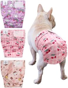 CuteBone Washable Dog Diapers Female No Tail Hole 3 Pack Reusable Doggie Period Training Pants for Docked-Tail Frenchie French Bulldog Boston Terrier Without Tail WWD29XL