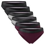 DANISH ENDURANCE Organic Cotton Bikini Brief Panties for Women, 6 Pack, Comfort Fit Underwear & Knickers, Oeko-TEX Certified, Black, Blue, Grey (Multicolour (2X Black, 2X Dark Grey, 2X Wine), M)