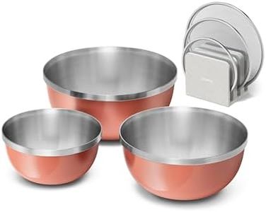 Caraway 7-Piece Mixing Bowl Set with Lids and Lid Storage Organizer - 6 qt, 4 qt, 2 qt Stainless Steel Bowls with Tempered Glass Lids - Non-Toxic, PFAS-Free - Perracotta