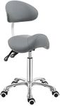Antlu Saddle Stool Chair with Back Support - Ergonomic Esthetician Seat Saddle Stool for Salon Tattoo Spa Medical Dentist Clinic (with Adjustable Backrest, Grey)