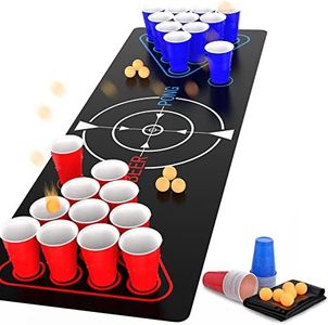 Faburo Beer Pong - Set di tappetini da tavolo, 180 x 61 cm, con 22 bicchieri, 6 palline, in plastica
