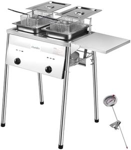 HOMIRA Stainless Steel Two-Tank Propane Deep Fryer with Thermometer, 2 Stainless Steel Baskets and Lids Fish Fryer with Adjustable Temperature Regulator, Outdoor Dual Fryer for Frying
