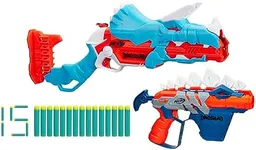 Nerf DinoSquad Dino-Clash Pack, Includes 2 Blasters, 15 Elite Darts, Dart Storage, Triceratops and Stegosaurus Dinosaur Designs