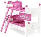 18 Inch Doll Stackable Bunk Bed Hand-painted - 2 Sets of Quilted Bedding Mattress & Ladder - Beds Fit 18 American Girl Dolls