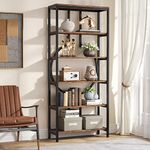 Tribesigns 70.9 Inch Industrial Bookshelf, 6-Tier Tall Etagere Bookcase with Open Shelves, Wood and Metal Decorative Book Shelf Storage Shelving Unit for Living Room and Home Office, Vintage Brown