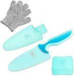 Kibbidea Kids Knife, Chef Knife with Finger Guard, Cut-Proof Glove for Children, Firm Grip, Round Tp, Food-Grade Stainless Steel Kids Knife Set for Real Cooking, 3 Piece Set Kids Kitchen Tool (Blue)