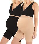 Diravo Womens Seamless Maternity Shapewear High Waist Mid-Thigh Pettipant Pregnancy Underwear for Belly Support (Black+Nude, Small) (Black+Nude, m)