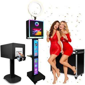 Dual-use Photo Booth Machine for iPad & Camera, Custom Logo, APP Control RGB Music Sync Light Box with Heavy Duty Metal Printer Stand for DNP DS620 RX1HS QW410 HiTi P525L, Selfie Station Kit
