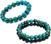 Diabetes Relief Chrysocolla Bracelet, Chrysocolla Natural Bracelet Crystal Energy Gemstone,Handcrafted 8mm Natural Chrysocolla Crystal Energy Beaded Bracelets (2pcs)