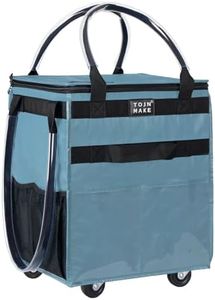 TOJNMAKE Reusable Grocery Bag On Wheels Shopping Trolley with 8 Pockets and Zipper Cover Foldable Rolling Tote, Heavy Duty Handles, Carries Up to 66 LBS (Large, Blue)