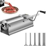 Happybuy Horizontal Sausage Stuffer 7L/15Lbs Manual Sausage Maker with 5 Filling Nozzles Sausage Stuffing Machine for Home & Commercial Use Stainless Steel