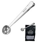 7 Inch Coffee Scoop with Bag Clip, Silver Coffee Scoop in SUS 304, Coffee Accessory Coffee Spoon for Measuring,Sealing, Coffee Measuring Spoon for Coffee Beans, Milk Powder