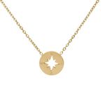 Gold Tone Tiny Compass Pendant Necklace Handmade