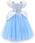 MDYCW Cinderella Princess Dress Puff Sleeve Costume, Special Occasion Dresses for Toddler Girls Age 6-7 Years, Ultra Soft Lace Fancy Gown Birthday Party Dress Up