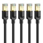 Cat 8 Ethernet Cable 7 ft-5Pack,RJ45 40Gbps 2000Mhz Patch Cord, Indoor&Outdoor High Speed Network Cable, 26AWG Heavy Duty Direct Burial Shielded SFTP Lan Wire, in Wall&Weatherproof for Router Black