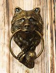 Ebros Gift Rustic Western Forest Grizzly Bear Head with Foot and Paw Cast Aluminum Door Knocker Figurine Decorative Knockers Themed Bears for Cabin Lodge Mountain Cottage Home Accent Decor Hardware