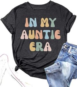 in My Auntie Era Shirt for Women Funny Letter Print Aunt T-Shirt Cool Aunty Shirt Casual Summer Short Sleeve Tops, Gray, Large