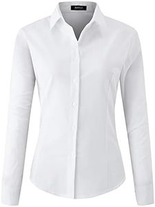 jonivey Women Stretch Button Down Shirt Long Sleeve Basic Work Formal Casual Blouse, 01white, Medium